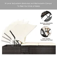 Rattan Chaise Lounge Cushioned Chair W/adjustable Canopy Patio