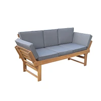 Outdoor Acacia Wood Patio Bench/lounge With Fold Down Center Table & Side Panels