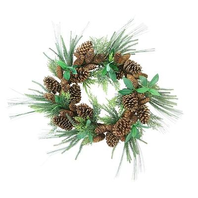 Green Foilage With Mixed Pinecones Artificial Christmas Wreath - 24-inch, Unlit