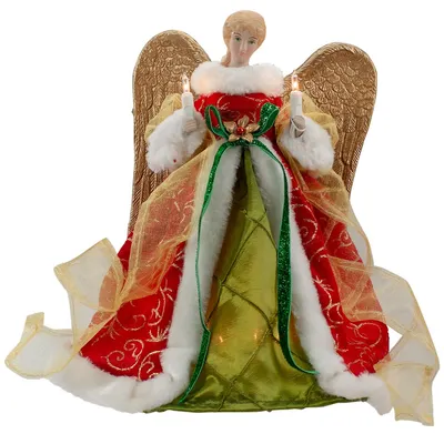 12" Lighted Red And Green Angel With Wings Christmas Tree Topper - Clear Lights