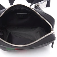 Techno Web Stripe Black Canvas Leather Trim Waist Belt Bag