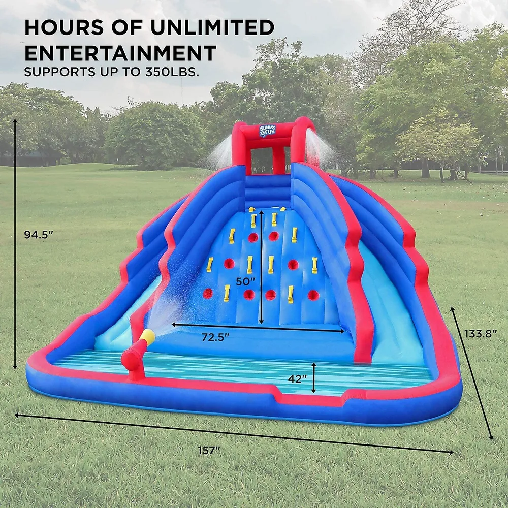 Ultra Climber Inflatable Water Slide Park - Heavy-duty For Outdoor Fun Climbing Wall, Two Slides & Splash Pool