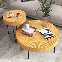 Farmhouse Round Coffee Table Set Of 2 End Table Natural Finish For Living Room