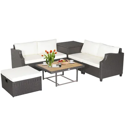 7pcs Patio Outdoor Pe Wicker Cushioned Furniture Conversation Set Sectional Sofa