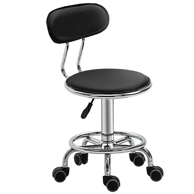 Height Adjustable Rolling Stool With Footrest Ring Wheels