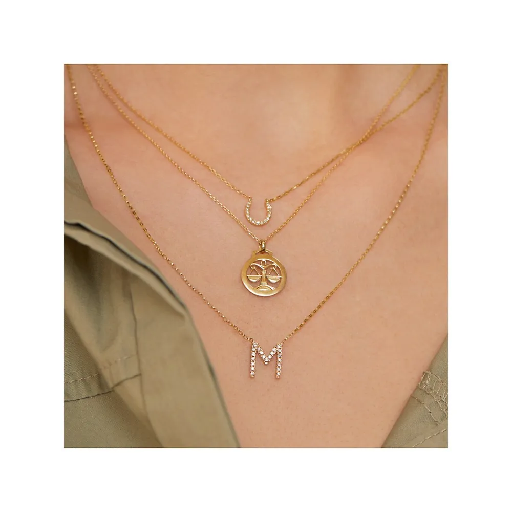 M Initial Necklace with 0.10 Carat TW of Diamonds in 10kt Yellow Gold