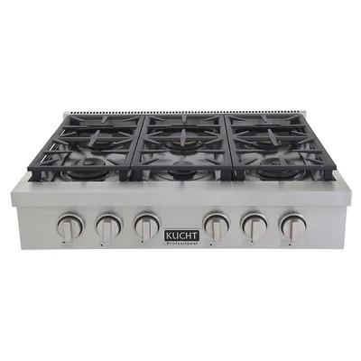 Professional 36 In.natural Gas Range Top With Sealed Burners In Stainless Steel With Classic Silver Knobs