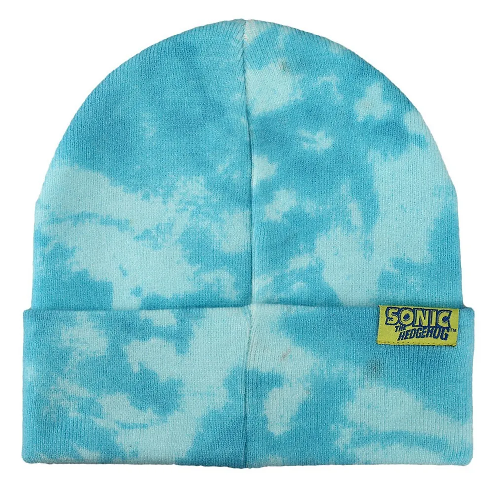 Sonic The Hedgehog Tails Embroidery On Light Blue Tie Dye Knit Beanie