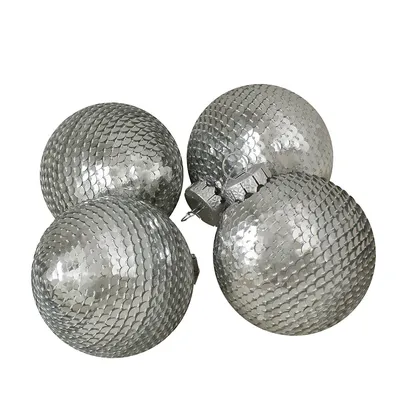 4ct Silver Sequin Christmas Ball Ornaments 2.75" (70mm)