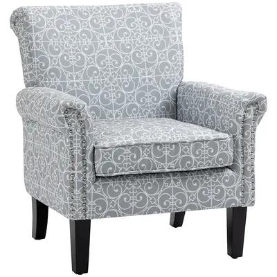 Upholstered Accent Chair W/ Rolled Armrest & Nailhead Trim