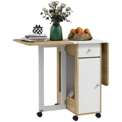 Foldable Dining Table, Drop Leaf Kitchen Table With Drawers