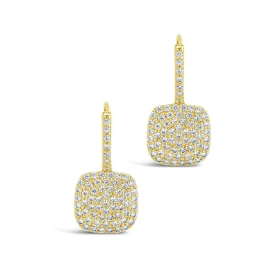 Cz Tag Micro Hoops Earring Sterling Forever Gold
