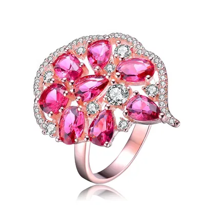 Sterling Silver Rose Gold Plated Ruby Cubic Zirconia Cocktail Ring