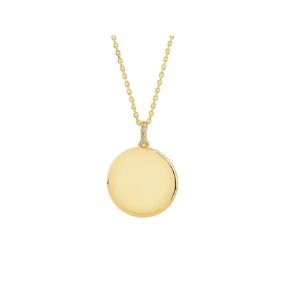 Diamond Accent Engravable Circle Pendant In 10kt Yellow Gold