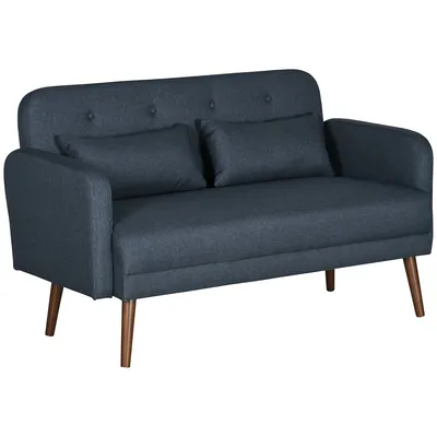 53" Loveseat Sofa For Bedroom With 2 Throw Cushions Blue