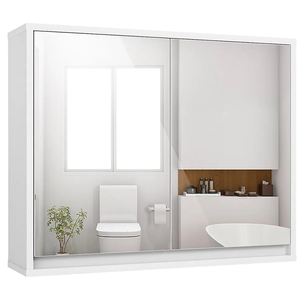 Wall Mount Bathroom Cabinet Storage Organizer with Doors and Shelves-White