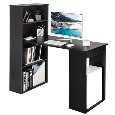 Computer Desk Writing Workstation Office W/6-tier Storage Shelves Whiteblack