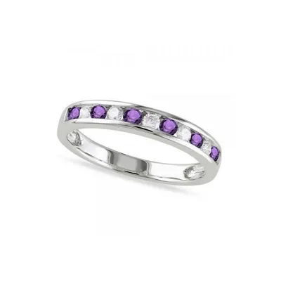Channel Set Round Amethyst And Diamond Wedding Band 14k White Gold (0.50ct)