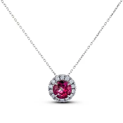 18k White Gold 1.13 Ct Ruby & 0.24 Cttw Diamond Halo Pendant And Chain Necklace