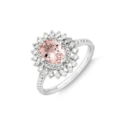 Morganite Lacy Halo Ring With .50tw Of Diamonds In 10kt White Gold