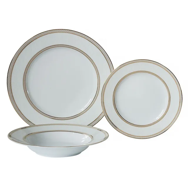Floral Lace Gold 18 Piece Bone China Dinnerware Set, Service For 6