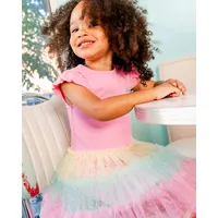 Short Sleeve Dress With Tulle Skirt Bubble Gum Pink