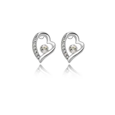 Silvertone Clear Luxury Crystal Heart Stud Earrings