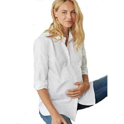 The Essential Pearl White Luxe Maternity & Nursing Shirt
