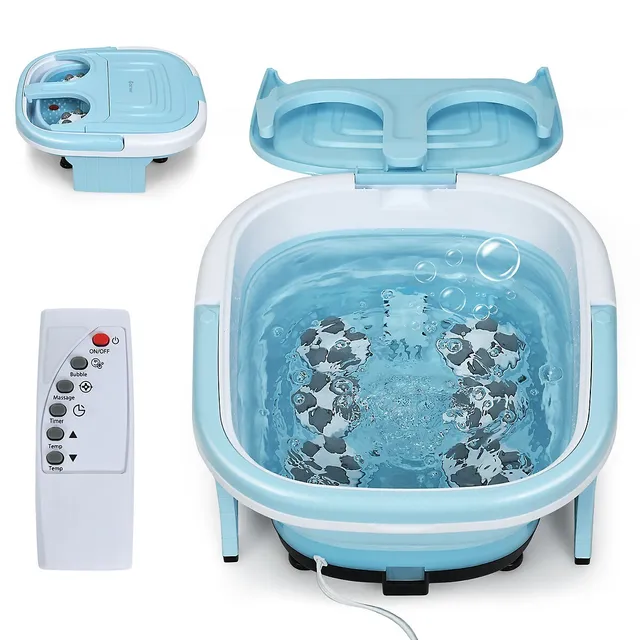 Costway Foldable Foot Spa Bath Motorized Massager W/ Bubble Red