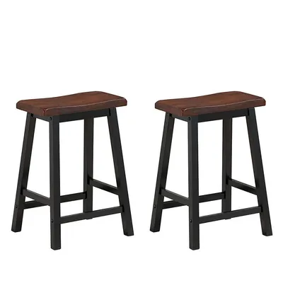 Set Of 2 Bar Stools 24''h Saddle Seat Pub Chair Home Kitchen Dining Room