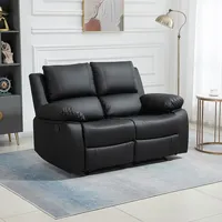 Pu Leather Double Seat Reclining Sofa With Pullback Control