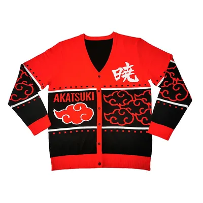 Naruto Akatsuki Red Clouds Kanji Sweater Cardigan