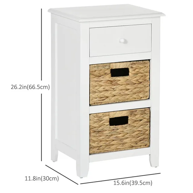 Storage Drawer Nightstand Woven Basket Cabinet Bedside Table - Costway