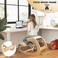 Ergonomic Kneeling Chair Wood Rocking Posture Stool W/ Cushion Back Neck