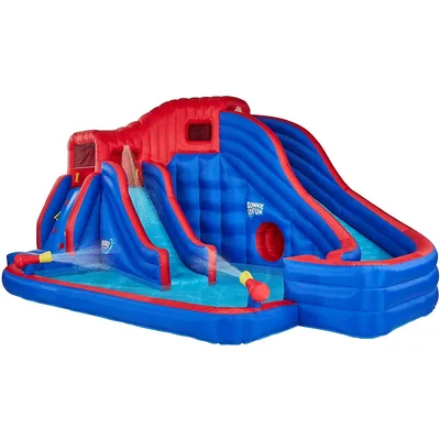 Deluxe Adventure Inflatable Water Slide Park, Heavy-duty For Outdoor Fun, Climbing Wall, 2 Slides & Splash Pool