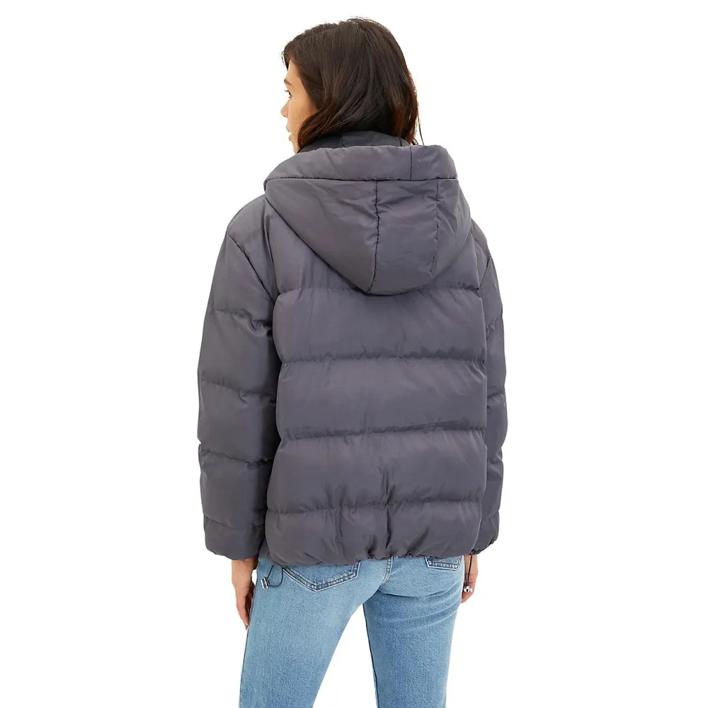 Women Basic Oversize Inflatable Hood Woven Jacket