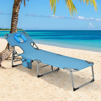 Folding Beach Lounge Chair With Arm Holes Detachable Pillow Storage Pocket Outdoor
