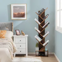 10-tier Tree Bookshelf With Drawer Free-standing Bookcase Storage Shelf Whitebrown