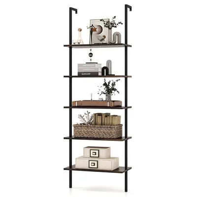 5 Tier Ladder Shelf 71" Height Wall-mounted Bookshelf Display Storage Organizer