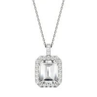 14k White Gold Moissanite By Charles & Colvard 10x8mm Emerald Pendant Necklace, 3.94cttw Dew