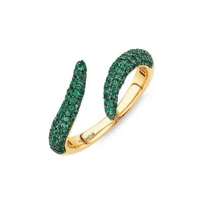 Stardust Emerald Pave Bypass Ring In 10kt Yellow Gold