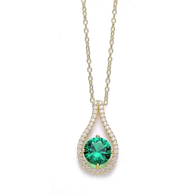 Sterling Silver 14k Gold Plated With Cubic Zirconia Pendant Necklace