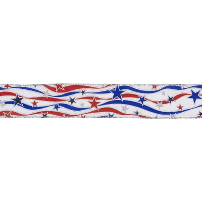 Red, White And Blue Striped Swirl Wired Patriotic Craft Ribbon 2.5in X 10 Yards