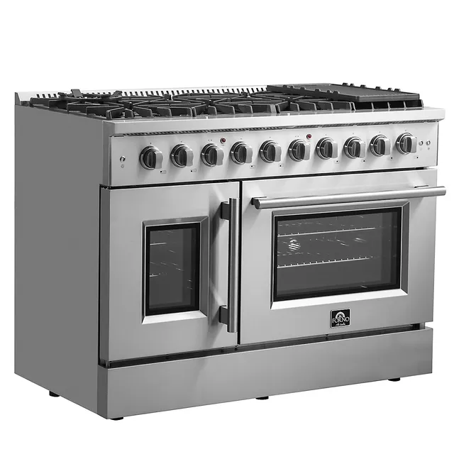  FORNO Vittorio Full Gas 36 Inch. French Door Freestanding  Range 6 Sealed Burners Cooktop - 5.36 Cu. Ft. Gas Convection Oven Capacity  - Stainless Steel Stove Range Heavy Duty Cast Iron Grates : Appliances