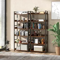 2 Pcs 6-tier Bookshelf Open Display Shelves Storage Rack Metal Frame With 4 Hooks
