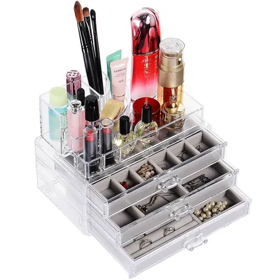 Acrylic 3 Drawer Makeup Cosmetic Organizer With 3 Velvet Jewellery Organizer Cosmetic Display Storage Case