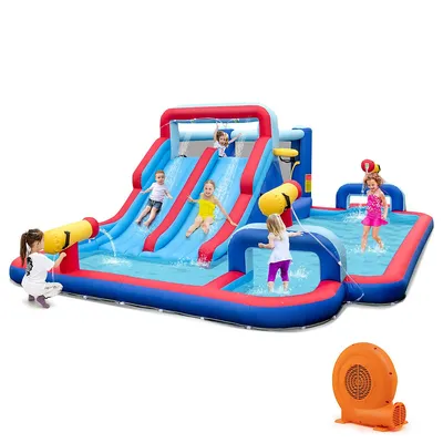 Inflatable Water Slide Park Kids Bounce House Climbing Jumping With 750w Blower