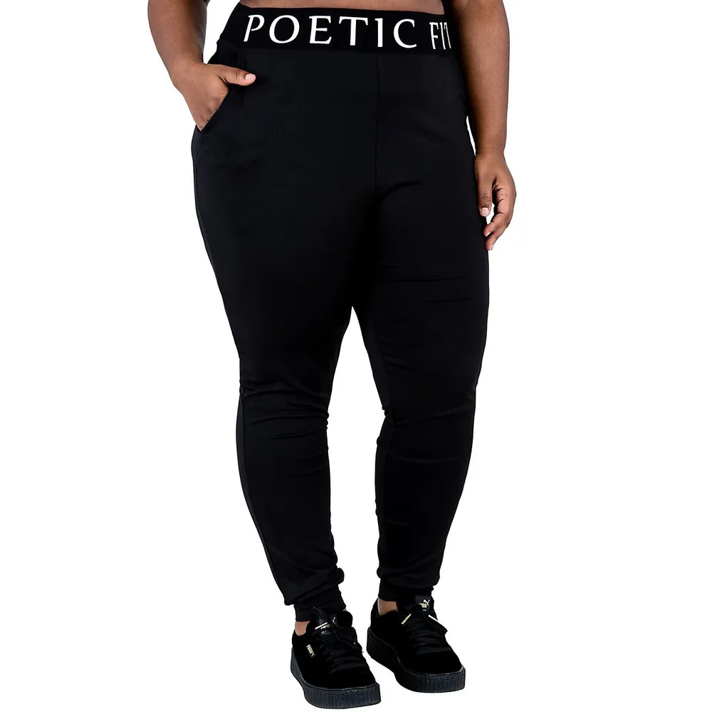 Poetic Justice Plus Curvy Women's Lex Black Jogger Pants W Pockets