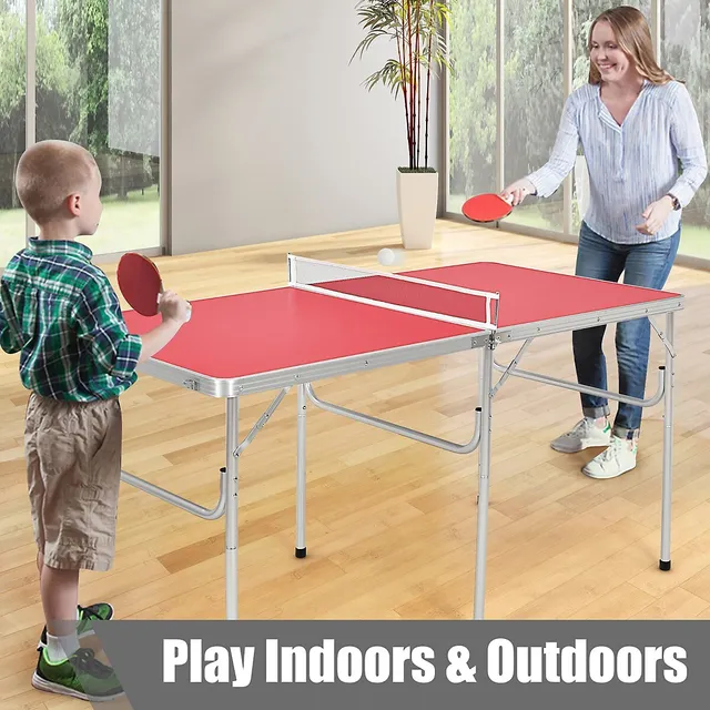 60'' Portable Table Tennis Ping Pong Folding Table w/Accessories Indoor  Game Red