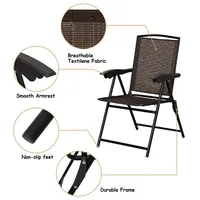 Costway 4pcs Folding Sling Chairs Steel Armrest Patio Garden Camping W/ Adjustable Back